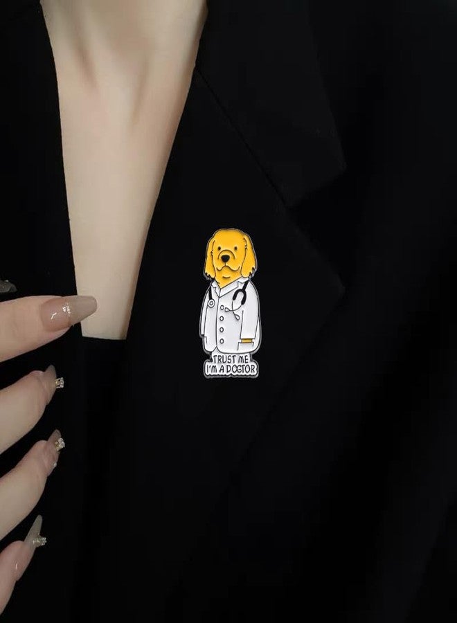 Cykdohy Creative Dog Doctor Brooch Enamel Pin ''TRUST ME I'M A DOGTOR'' Novelty Funny Animal Ducktor Lapel Pins Cute Cartoon Yellow Puppy Brooches Backpacks Jackets Badge Clothing Accessories for Women - Image 2